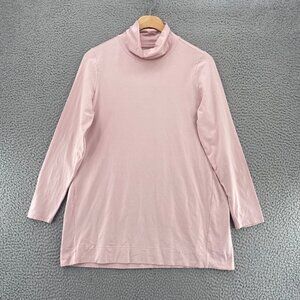 J Jill Top Womens Medium Petite Pink Luxe Supima Turtleneck Tunic Long Sleeves*